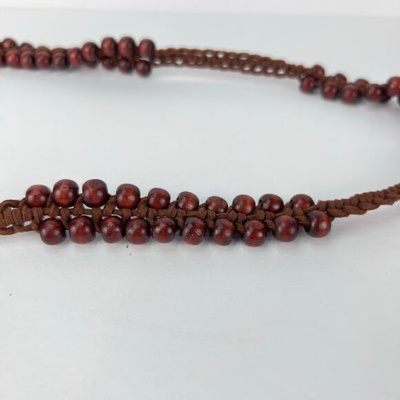 Bohemian-Style Sash Belt Wooden Beaded Chain Wooden Ring Leather Tie Closure OS - Picture 8 of 10